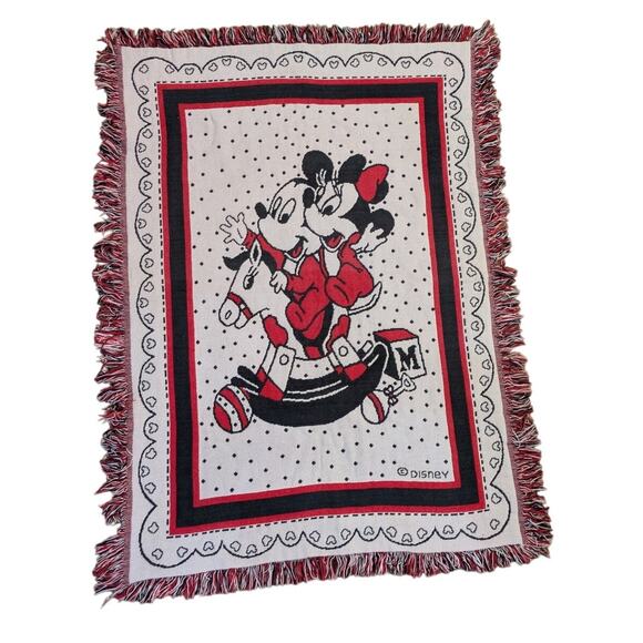 Vintage Disney Mickey Mouse & Minnie Baby Blanket /Throw 46x36in - Picture 1 of 5
